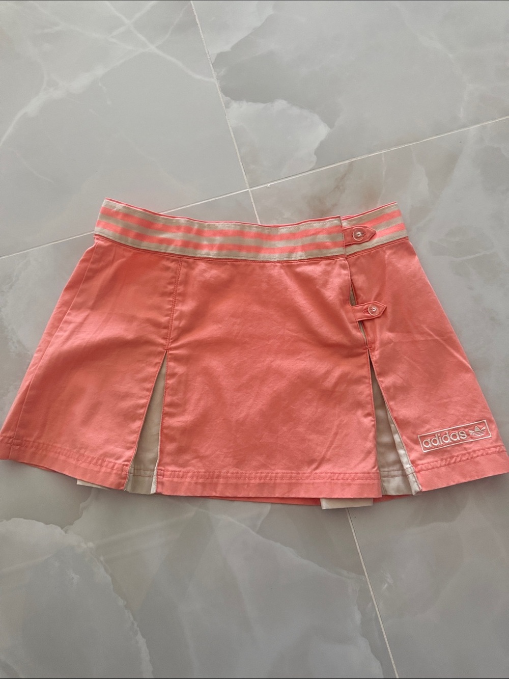 adidas Coral Pink Pleated Tennis Skirt with Stripe Waistband